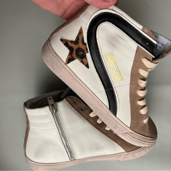 Men's Slide with leopard print pony skin star and black flash - Picture 4 of 5